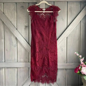 Intimately Free People Peek-A-Boo Lace Slip‎ Dress Size Small Red Burgundy Wine